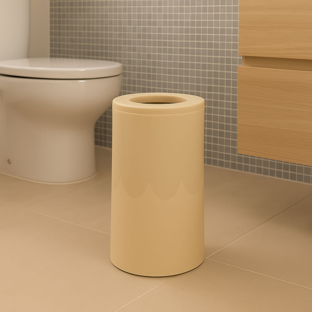 Lixeira com Tampa Vazada Tube Areia Brilhante Banho Mais